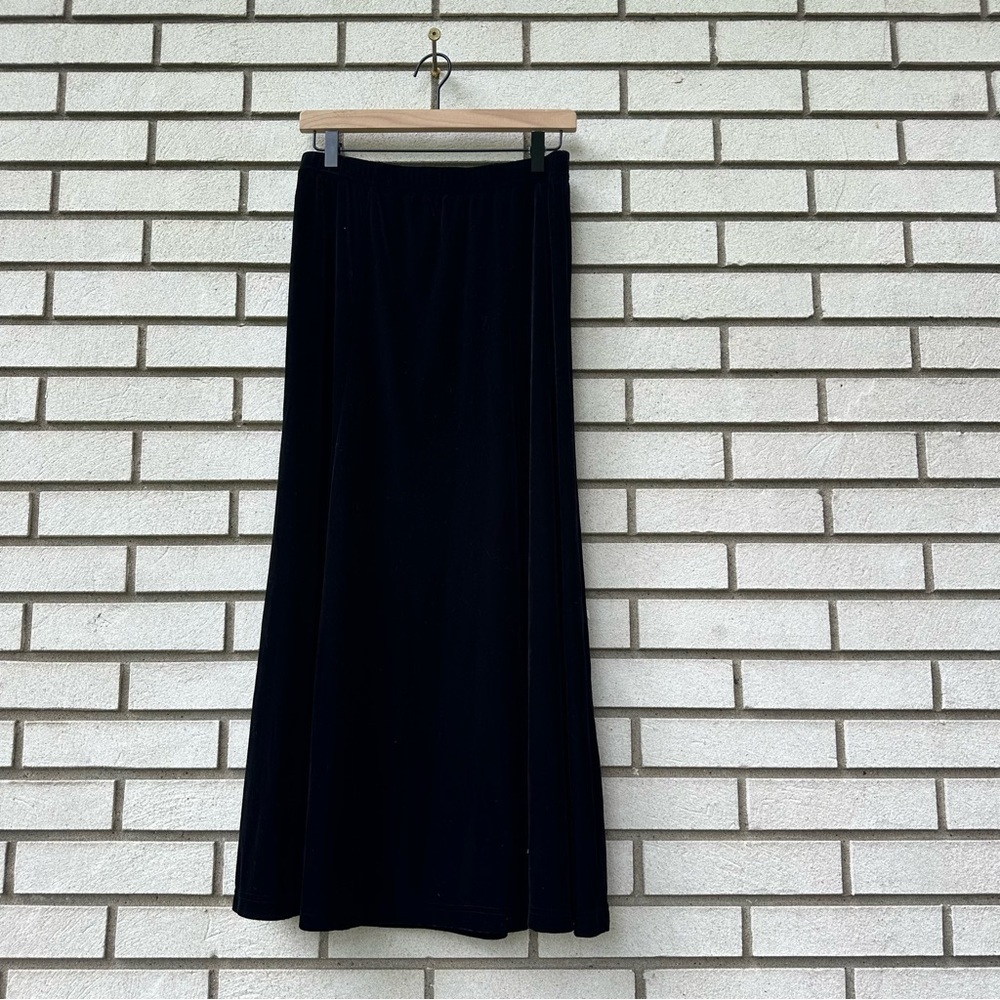 Ronni Nicole Black Velvet A-Line Midi Skirt Petite Large PL Stretch Waist